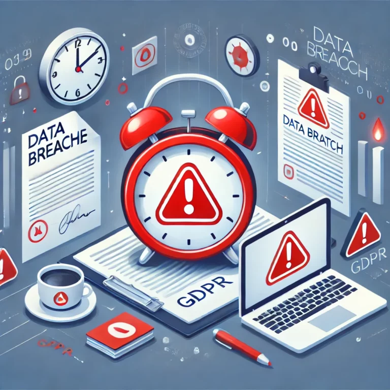 KLICAT DALL·E 2024 12 18 01.30.26 A digital alarm icon with a red alert signal surrounded by documents and a clock to emphasize urgency representing the process of declaring a data b